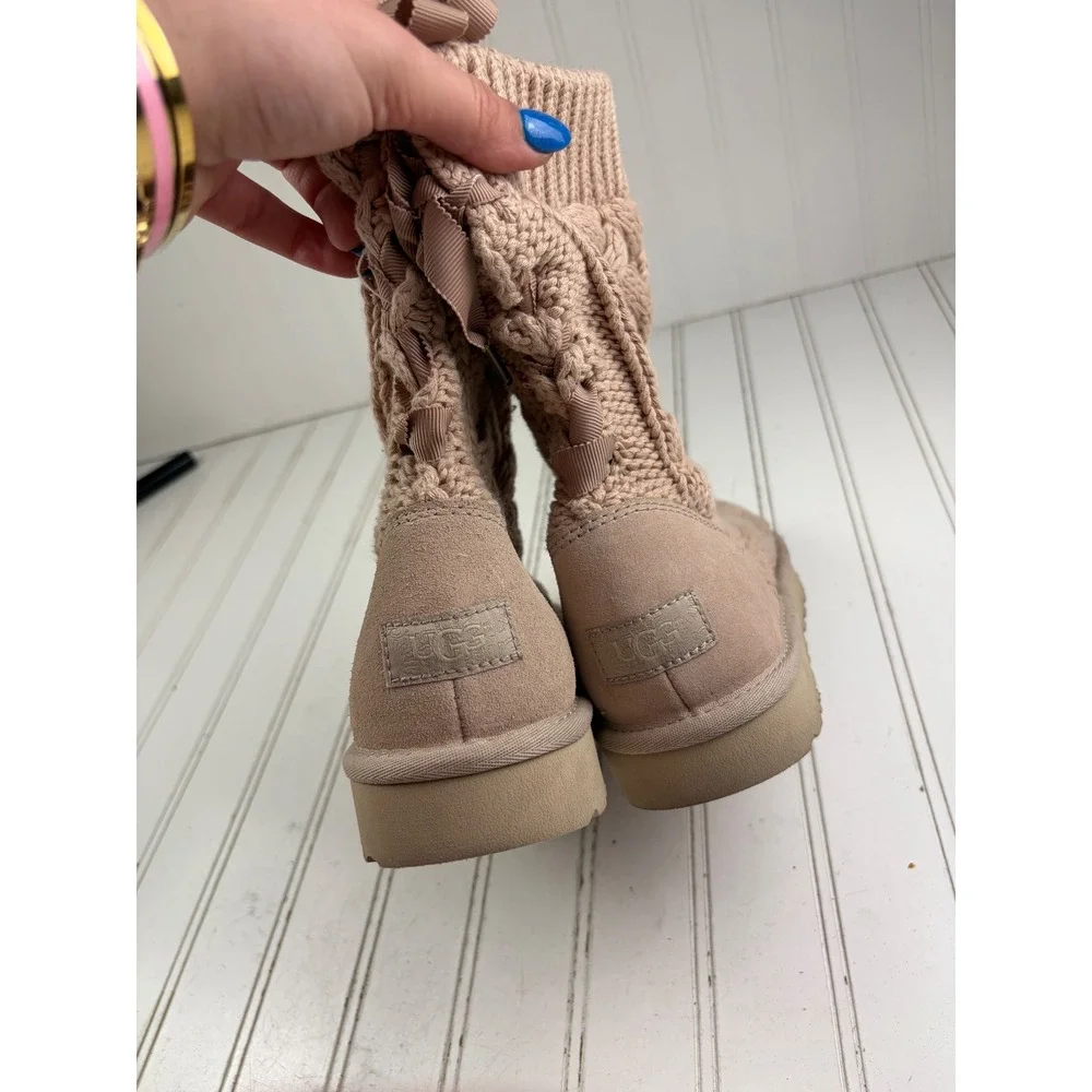 UGG Isla Cable Knit Pink Boots Women's Size 7